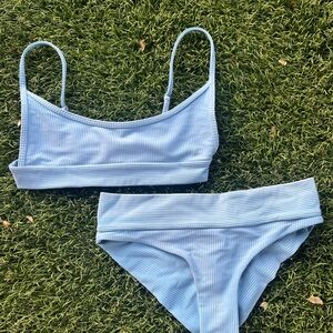 Frankie's Bikinis Light Blue Ribbed Triangle Top